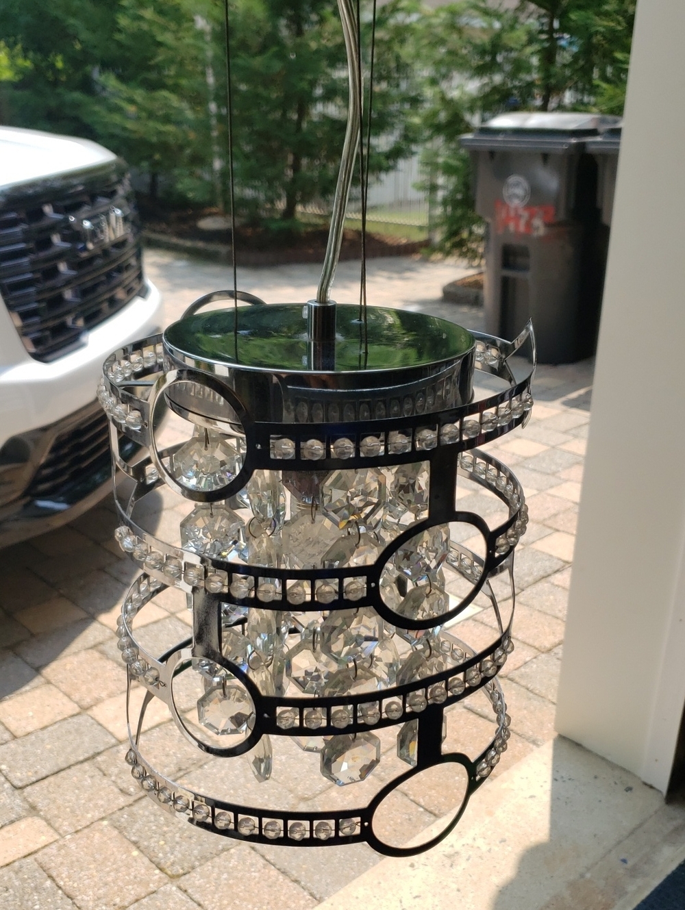 Crystal Accent Hanging  Light -  SILVER and CRYSTAL GLASS